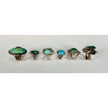 6 Native American Turquoise & Silver Rings