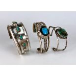 3Native American Turquoise &Silver Cuff Bracelets