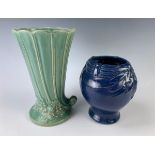 2 McCoy Matte Blue & Green Stoneware Vases