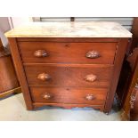 Victorian Walnut 3 Drawer Marble Top Chest