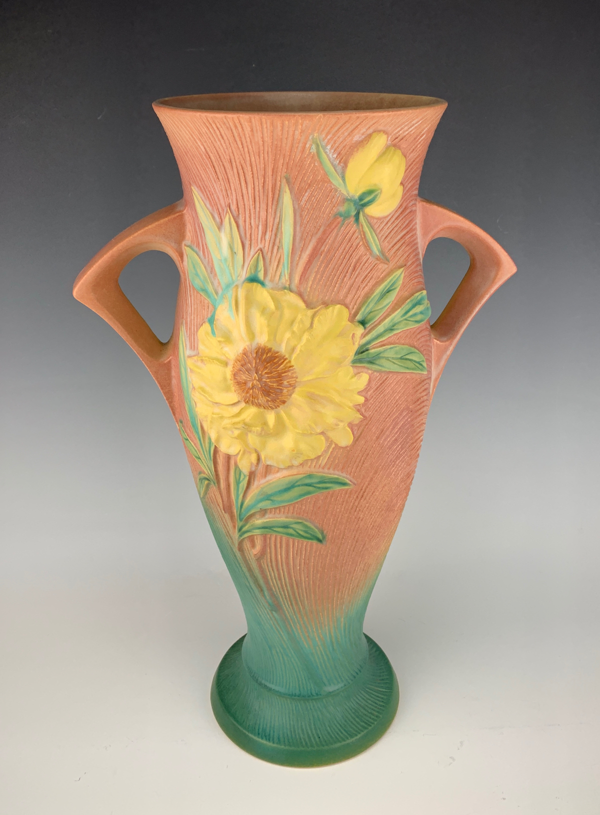 Roseville Peony Floor Vase in Pink Shape 70-18" - Image 2 of 4