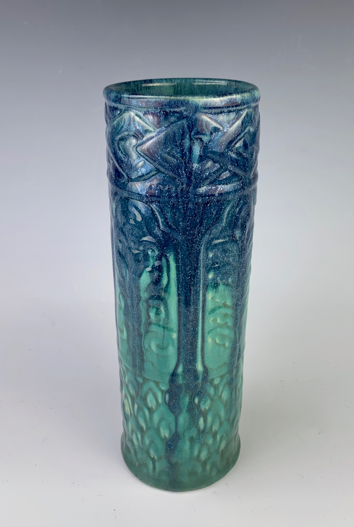 Muncie Gloss Blue Over Green Drip Vase Shape 120 - Image 2 of 5