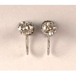 Pair Ladies Diamond & 14k White Gold Earrings