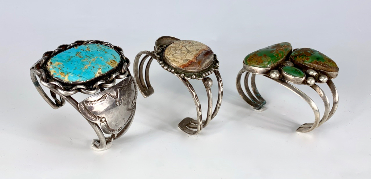 3Native American Turquoise &Silver Cuff Bracelets - Image 2 of 2