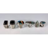 6 Native American Mixed Stones Rings