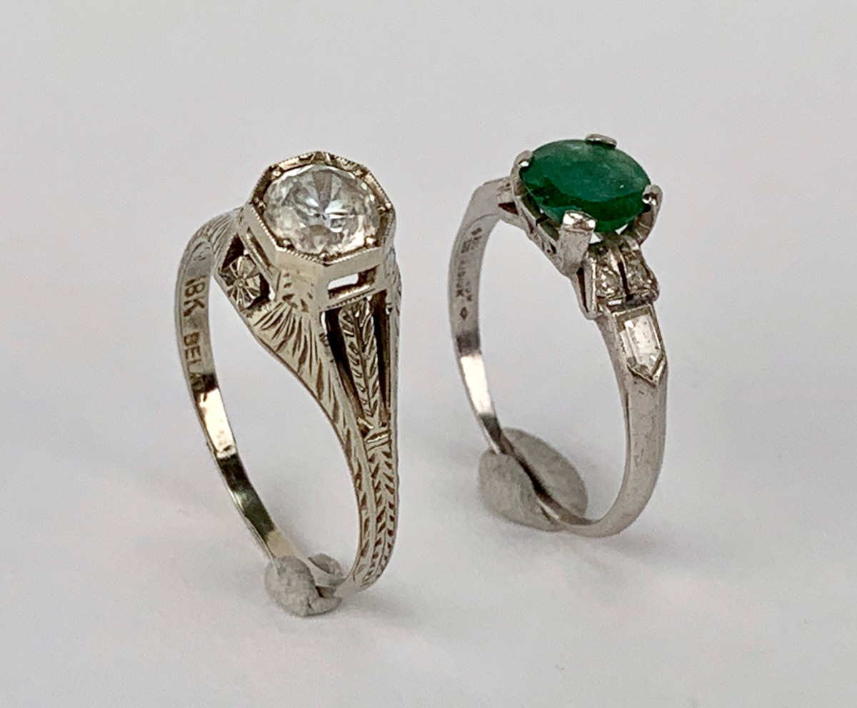 Pair Spinel, 18k White Gold, Green Stone Rings - Image 2 of 2