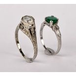 Pair Spinel, 18k White Gold, Green Stone Rings