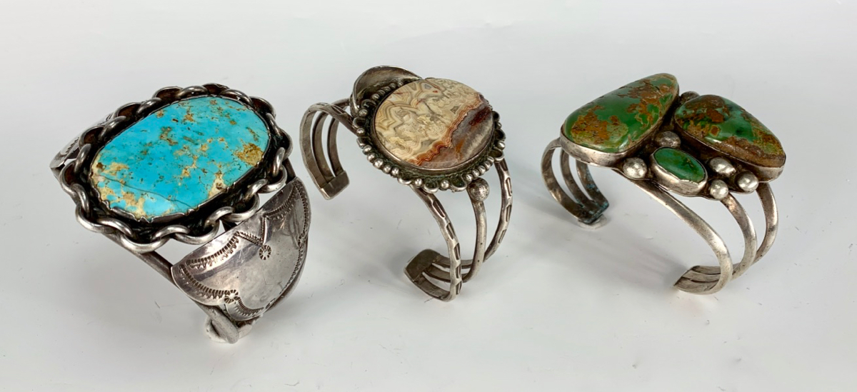 3Native American Turquoise &Silver Cuff Bracelets