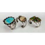 3Native American Turquoise &Silver Cuff Bracelets