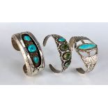 3 Native American Turquoise & Silver Cuffs