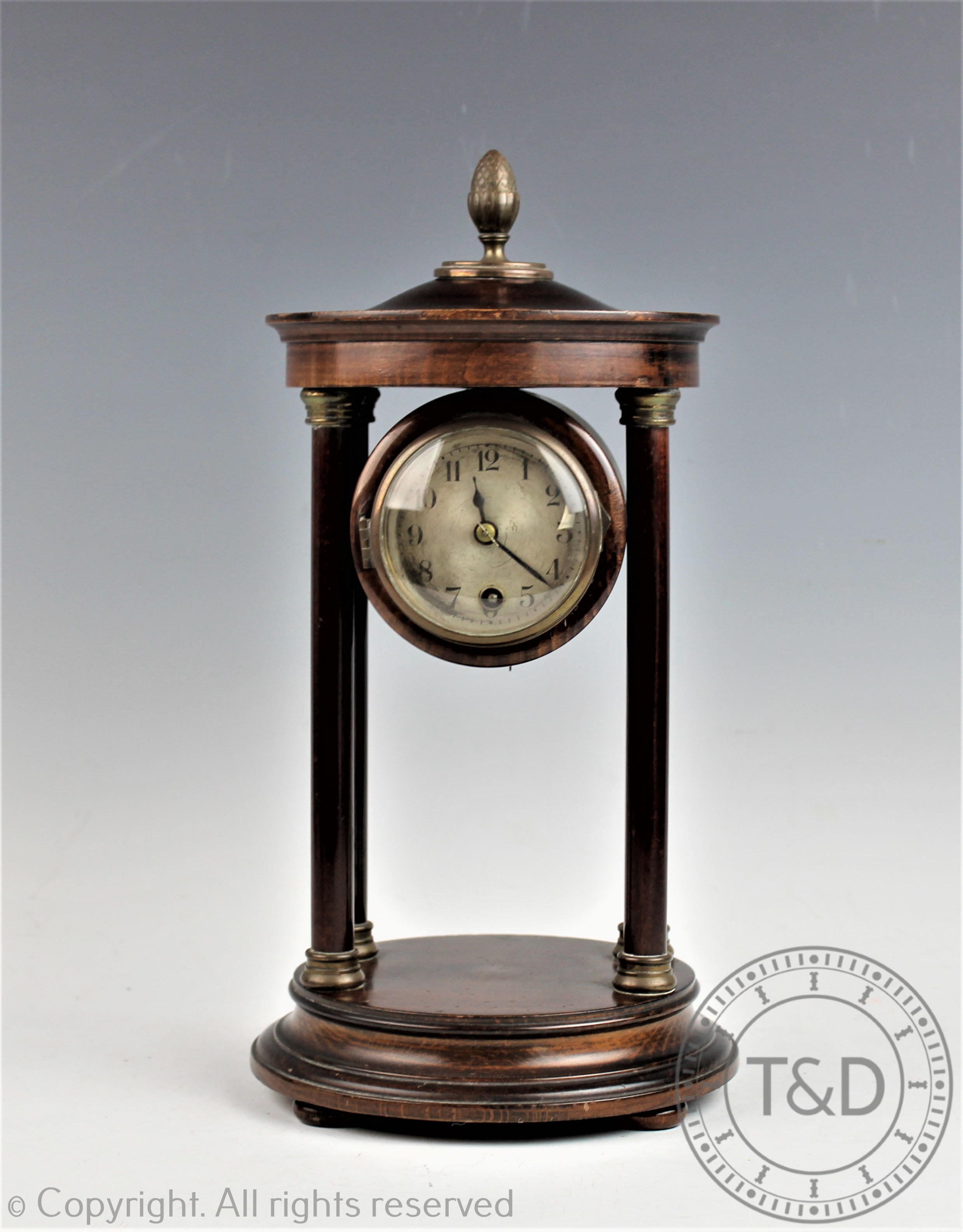 A late 19th century German carved wood mantel clock, of architectural form, - Image 4 of 4