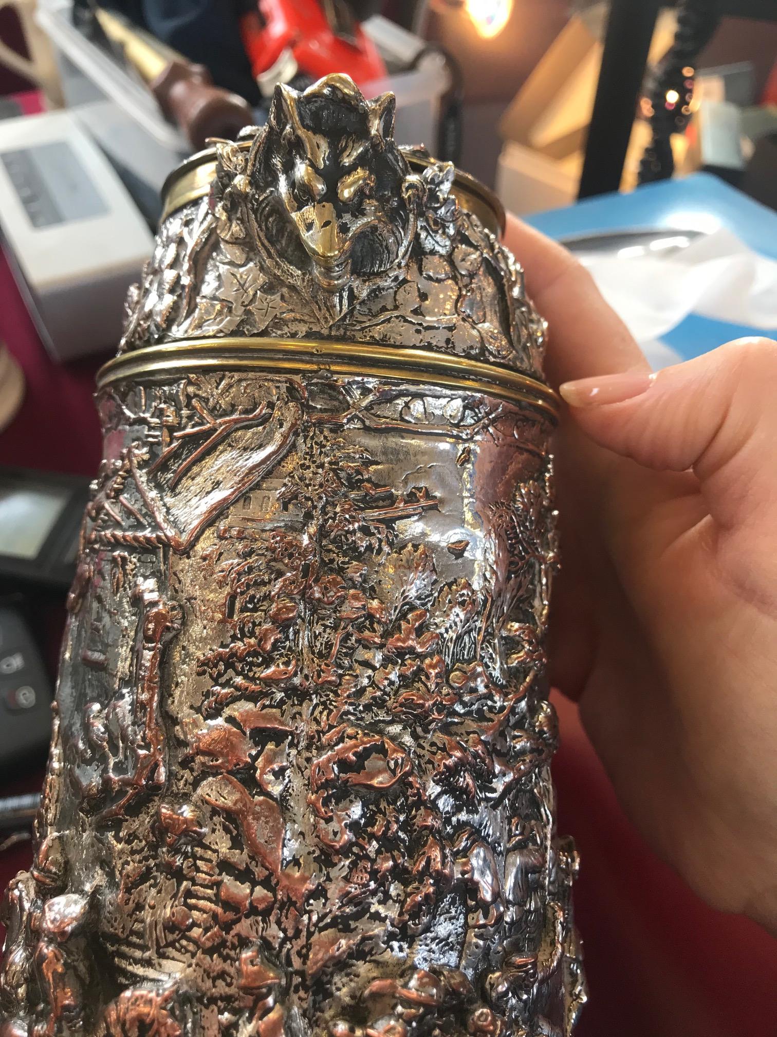 An unusual silver plated stein, 19th century, - Image 9 of 13