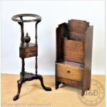 A George III style wig stand, with turned box and cover and two drawers, 81cm H,