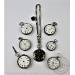 A selection of seven open face pocket watches, to include an Omega example, a J G Graves example,