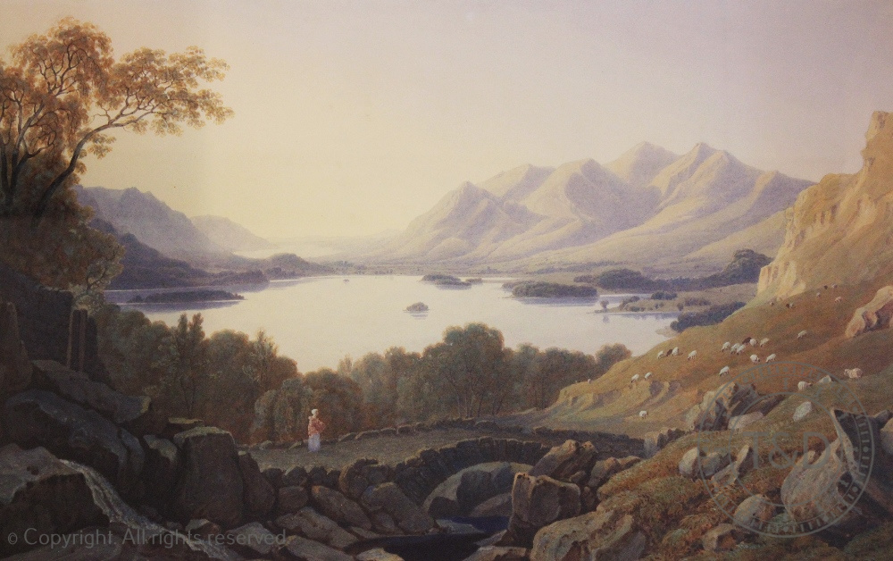 Attributed to George Fennel Robson, Watercolour, Derwentwater and Bessenthwaite,