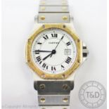 A ladies Cartier Octagonal Santos Automatic bi-metal wristwatch,