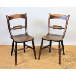 A set of four 19th century beech and ash country kitchen chairs, with solid seats, on turned legs,