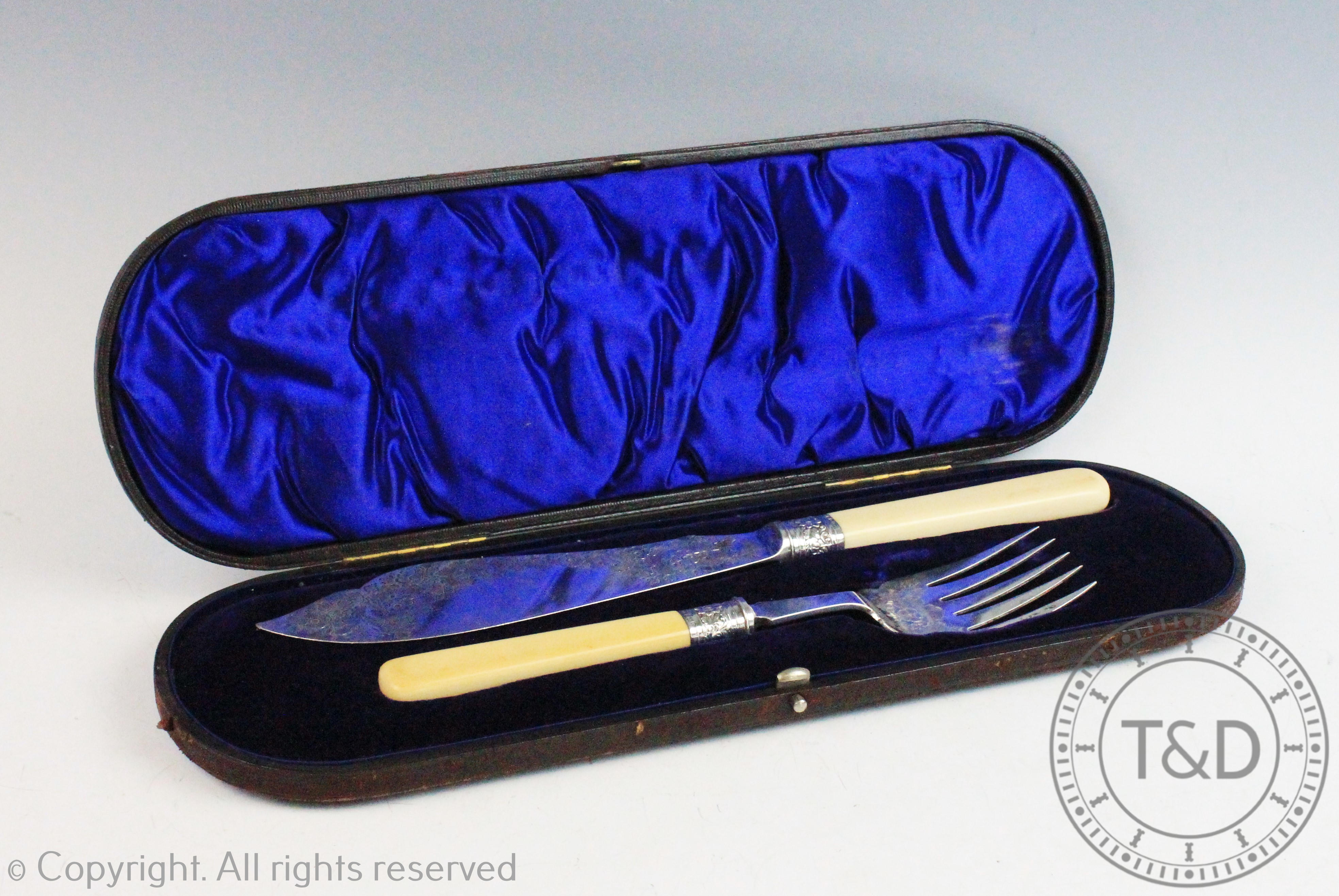 A cased pair of Victorian silver fish knife and fork, Allen & Darwin, Sheffield 1899,