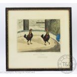 After C R Stock, Hand coloured prints, Cock fighting scenes, 28cm x 29.