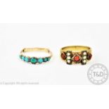 A Victorian seven stone turquoise ring, the graduated turquoise stones all set in yellow metal,