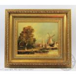 K Douglas, Pair of oils on canvas, Dutch river scenes, Signed, 19cm x 24cm, Framed,