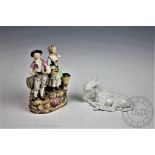 A Meissen porcelain figural group of a flower and wine seller,