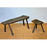 A rustic oak bench and a stool, 19th century timbers and later,