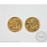 Two Victorian gold half sovereigns, dated 1898 and 1900, gross weight 7.