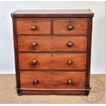 A Victorian mahogany chest, of two short and three long drawers, on plinth base, later back board,