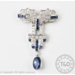 An Art Deco style diamond and sapphire set plaque brooch,