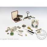 A collection of objects of virtue to include a mother of pearl and abalone calling card case, 10.