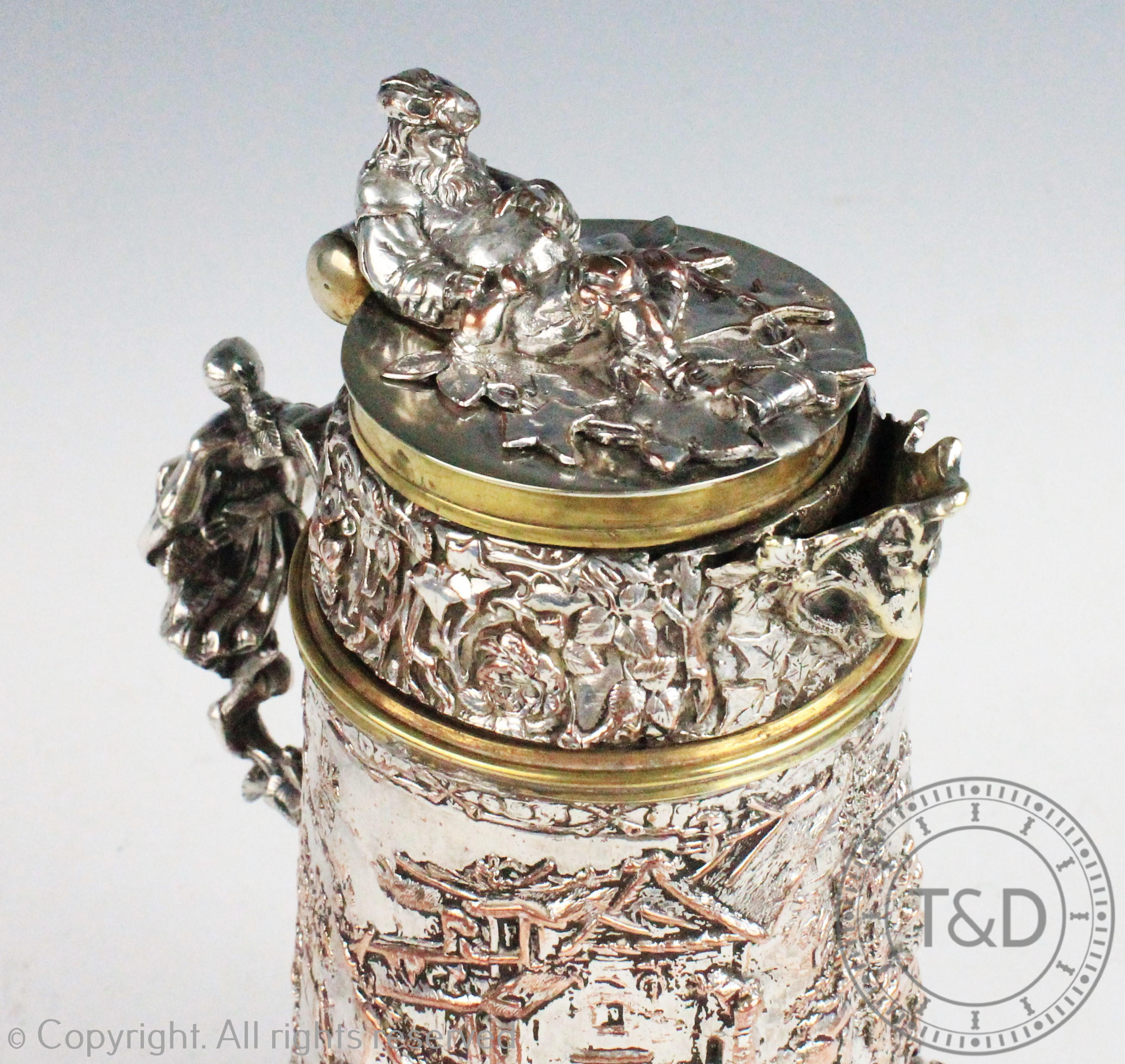 An unusual silver plated stein, 19th century, - Image 4 of 13