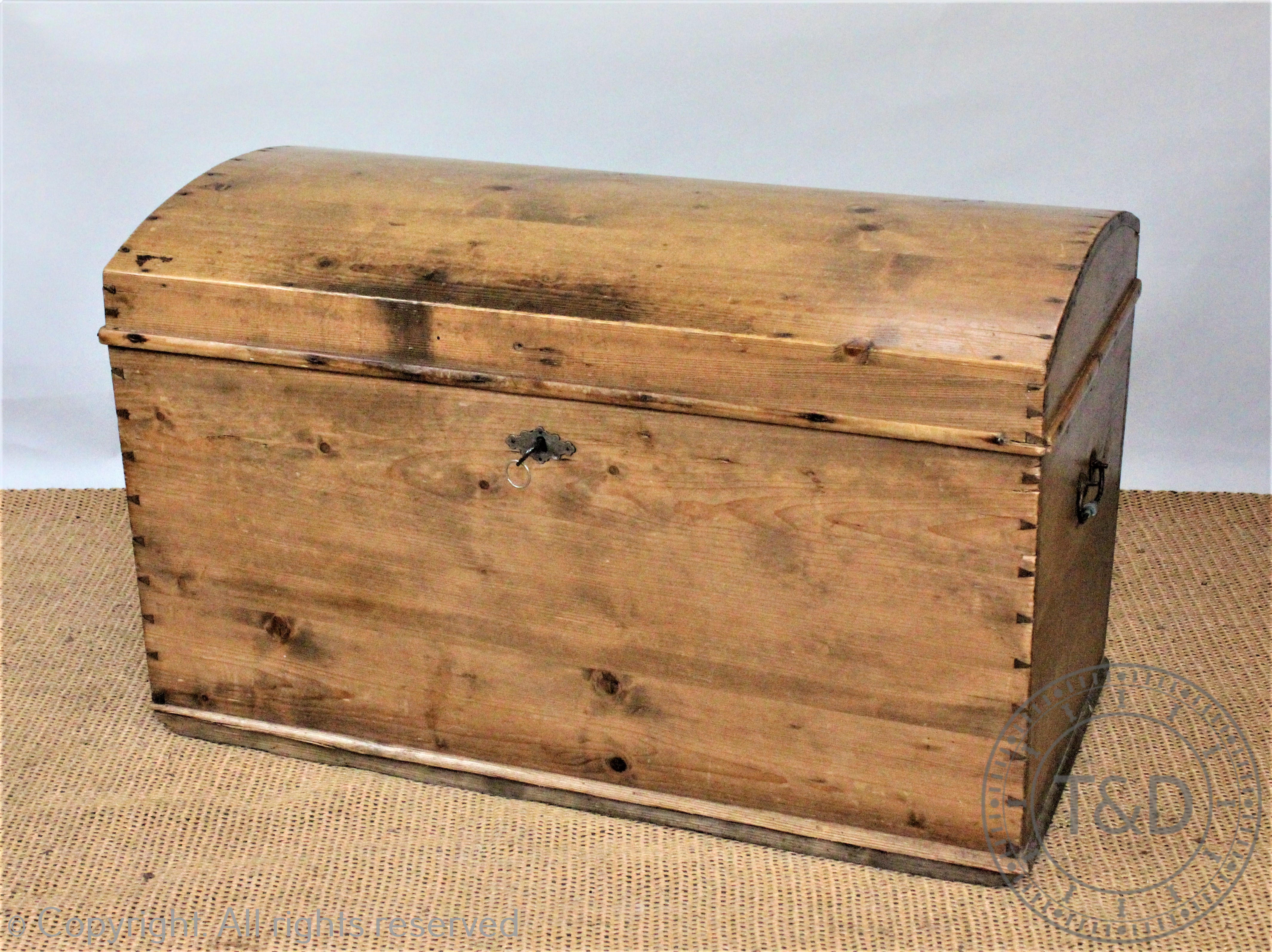 A 19th century style pine dome top blanket chest / trunk,
