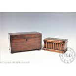 A 19th century mahogany tea caddy, 17cm H x 13cm W x 15cm D, with a Sorrento inlaid 'puzzle' box,