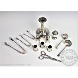 A selection of silver and plated wares, to include; a silver candlestick Birmingham 1902, 13.