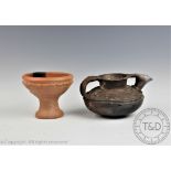 A terracotta redware stemmed wine cup, possibly Roman 1st - 2rd century AD, 13cm high,