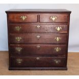 An 18th century and later oak chest, of two short and four graduated long drawers, on plinth base,