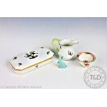 Four Herend porcelain items, comprising a small model rabbit, 5.
