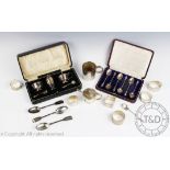 A selection of silver items to include a cased condiment set, Adie Brothers Ltd, Birmingham 1930,