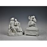 A French porcelain figural group of a shepherd and shepherdess with two lambs,