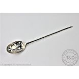 A George III silver mote spoon, with pierced bowl, marks worn, 14.