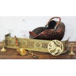 A 19th century pierced brass fender, with a copper coal scuttle,