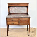 An Edwardian inlaid mahogany marble top wash stand,