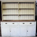 A Victorian style painted pine and composition country kitchen dresser,