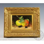 Derek Shapiro - 20th century, Oil on panel, Still life of apples and blackberries, Signed,