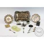 A selection of objects of virtue to include a continental silver tray,