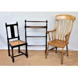 A beech and ask country kitchen chair, with solid seat, on turned legs, 114cm high (repaired),
