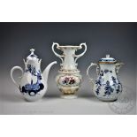 A Meissen Onion pattern style teapot and cover,
