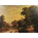 James Ferguson - 19th century, Oil on canvas, 'Summer Morning' - river landscape with castle,