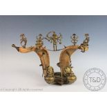 An early 20th century Indian brass mounted horn desk stand,